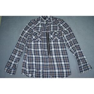 Fox Womens Plaid Cotton Long Sleeve Button Shirt Grunge Zipper Size Large L Y2K